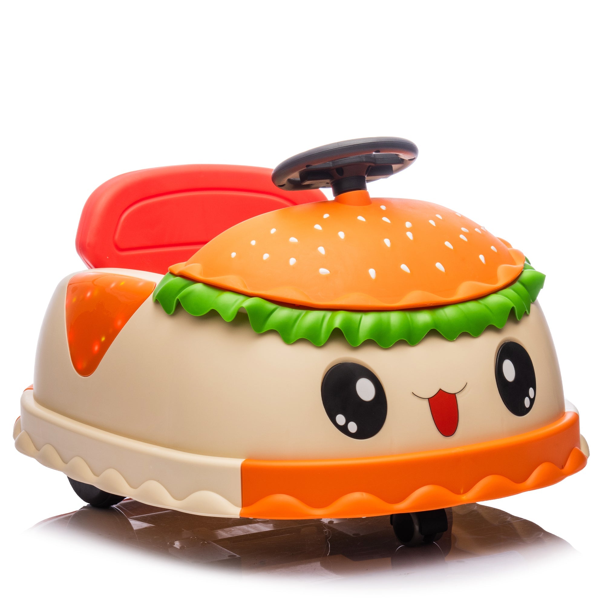 12V Kids Ride On Electric Bumper Car W/Parents Control,Cute&Realistic Hamburger Design,360 Degree Rotation,Storing Space,Bluetooth,Music,USB,Silent wheel,LED Lights,Power Display,Anti-rollover For 2-5
