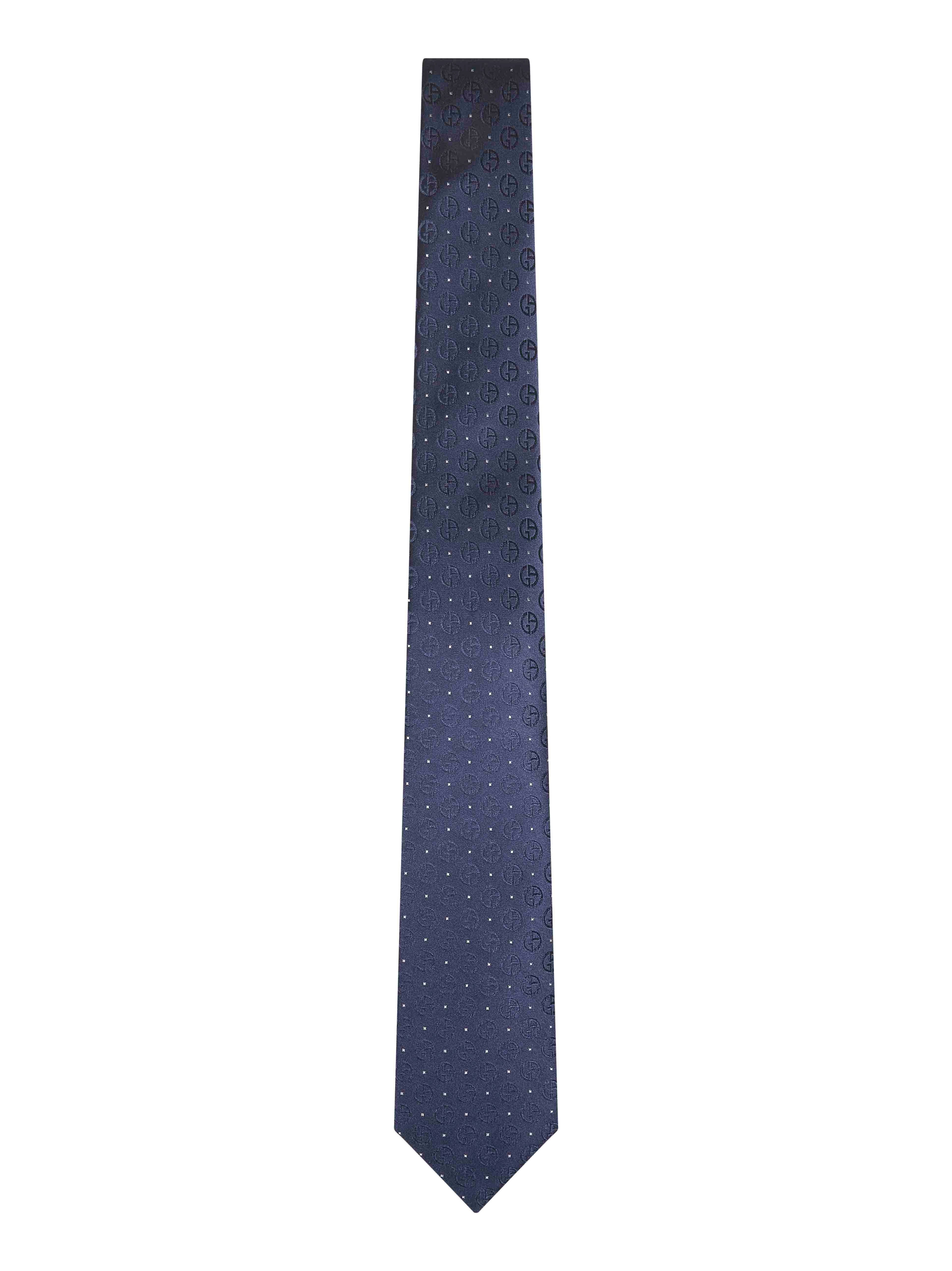 Giorgio Armani Men Blue Monogram Jacquard Silk Tie