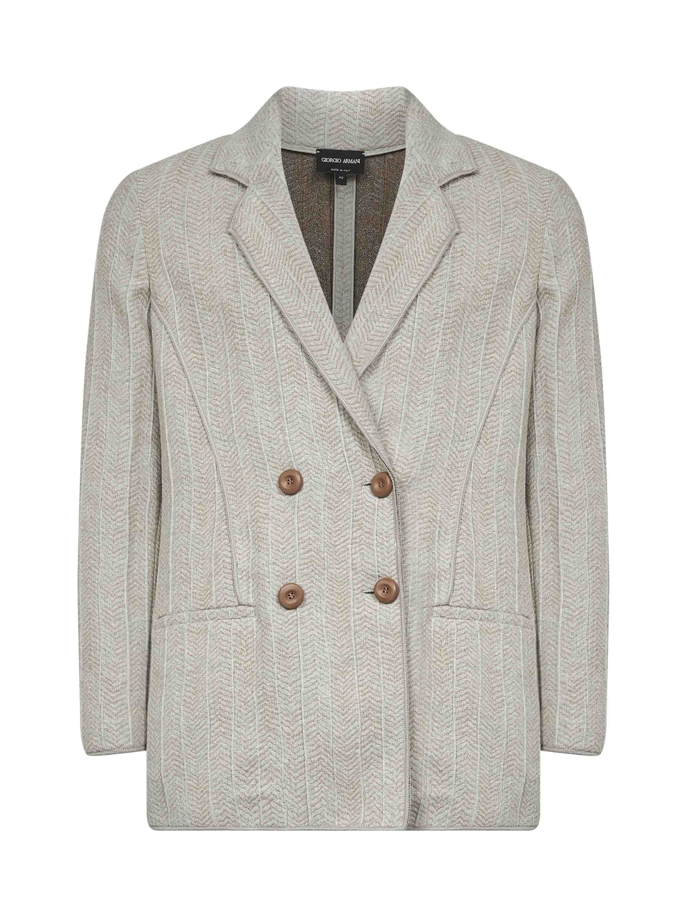 Giorgio Armani Women Beige Jacquard Jersey Double-Breasted Jacket