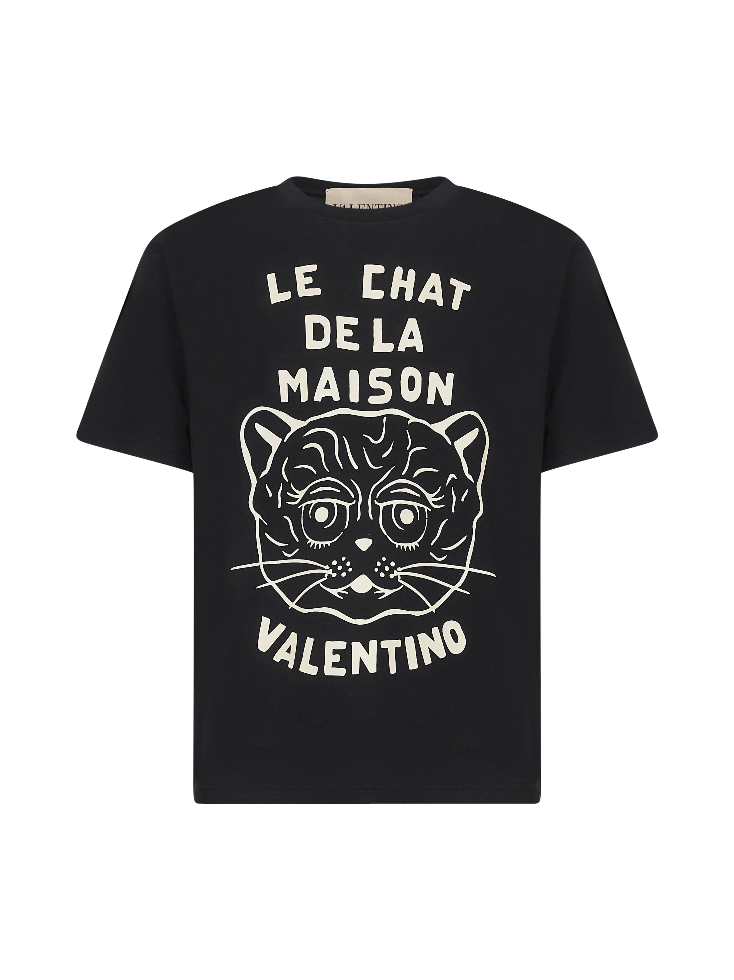 Valentino Men Black Cotton Le Chat De La Maison Print T-Shirt