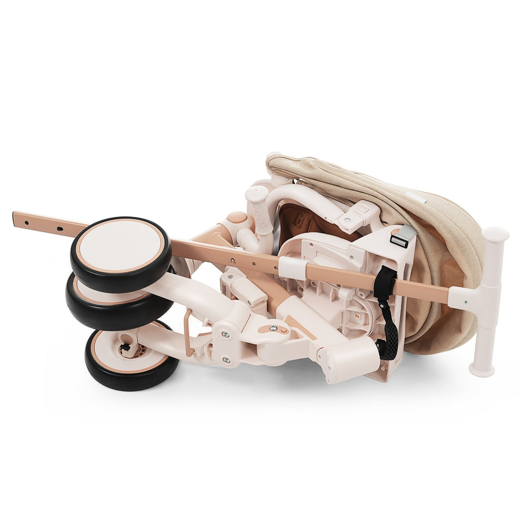 7 in 1 Baby Tricycle, Foldable Toddler Tricycle with Removable and Adjustable Parent Handle, Toddler Push Bike with Removable Pedal, Canopy, and Guardrail, Tricycle for 12-72 Months, light brown