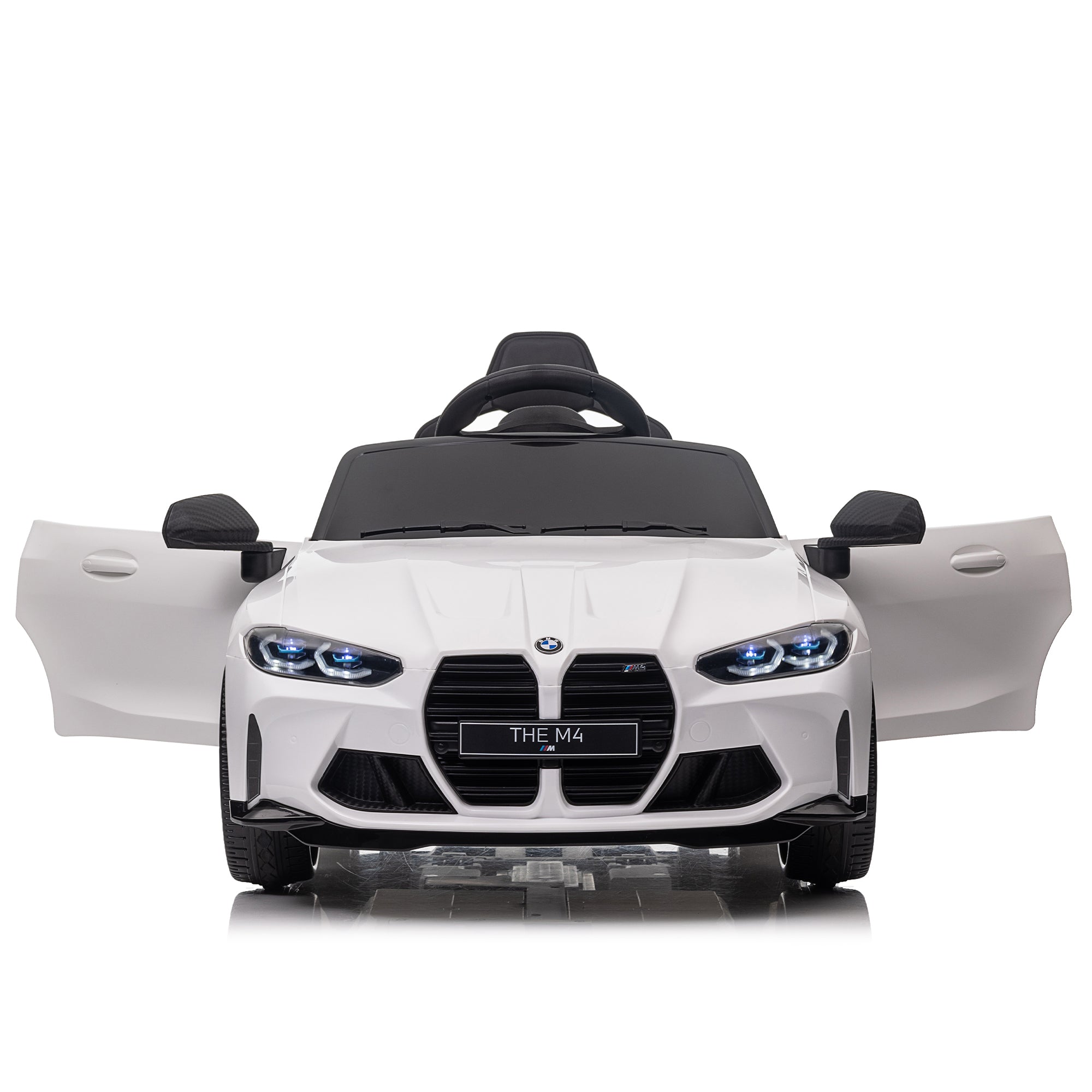 BMW M4 12v Kids ride on toy car 2.4G W/Parents Remote Control,Three speed adjustable,Power display, USB,MP3 ,Bluetooth,LED light,story,A handle with wheels and a pull, easy to carry