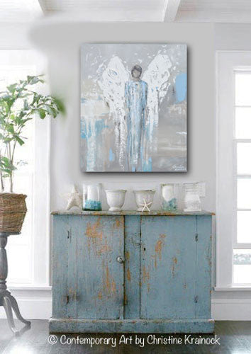 "Faithful Protector" Giclée Print Angel Painting Abstract Male Guardian Angel Blue Grey Wall Art