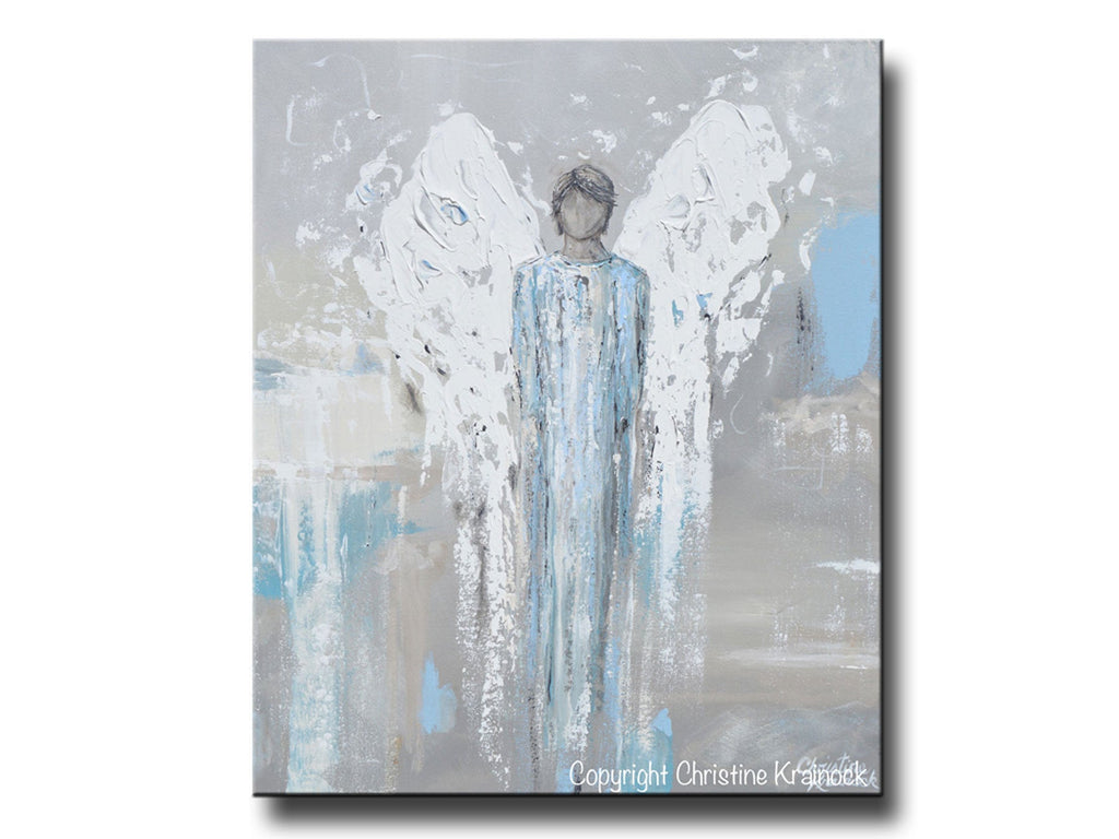 "Faithful Protector" Giclée Print Angel Painting Abstract Male Guardian Angel Blue Grey Wall Art