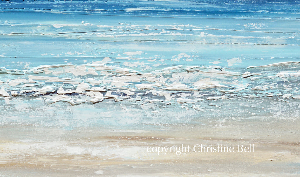 "Sapphire Sea" GICLEE PRINT Art Coastal Abstract Painting Ocean Blue White Canvas Beach Decor