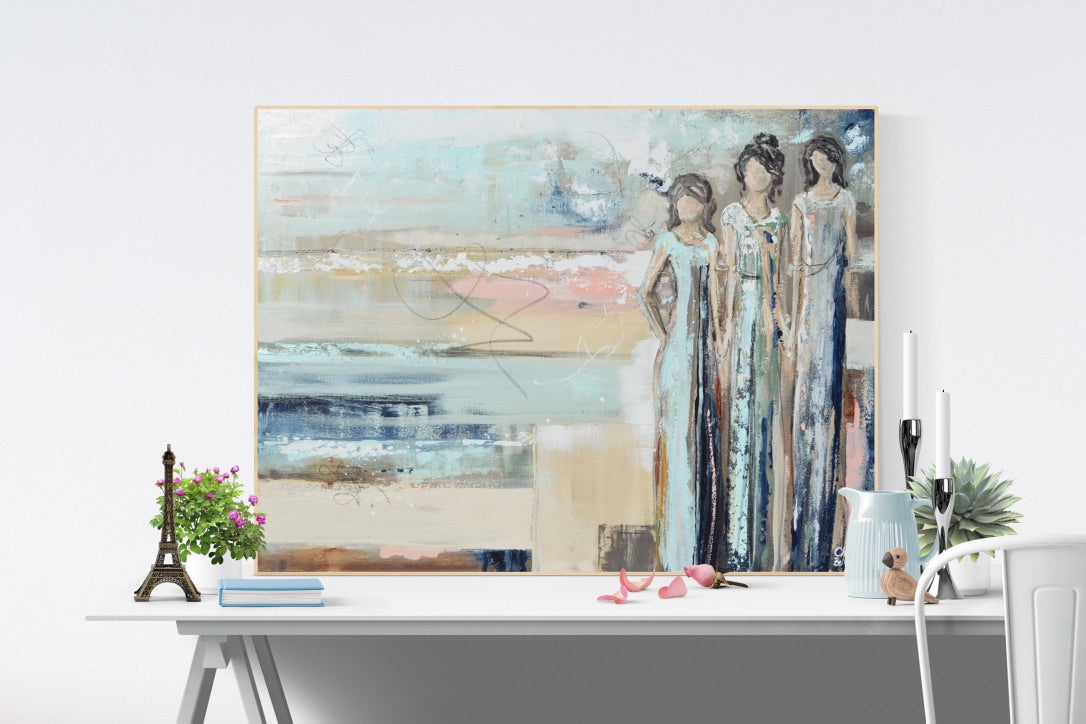 "Sisterhood" GICLEE PRINT Art Abstract Painting Figurative Girls Strong Women Canvas
