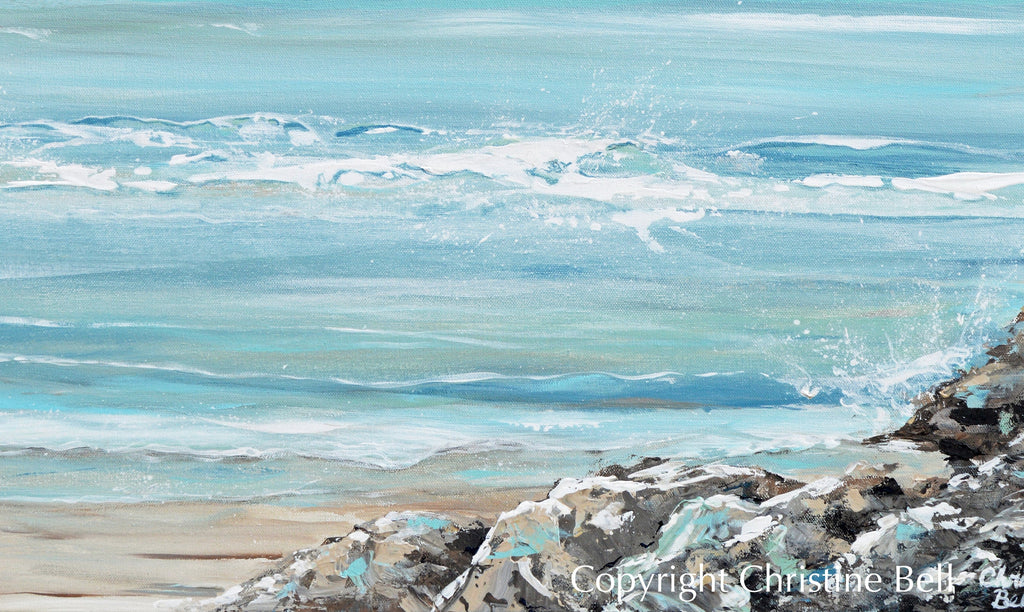 "Del Mar" GICLEE PRINT Art Coastal Abstract Painting Ocean Coastline Blue White Beach Decor
