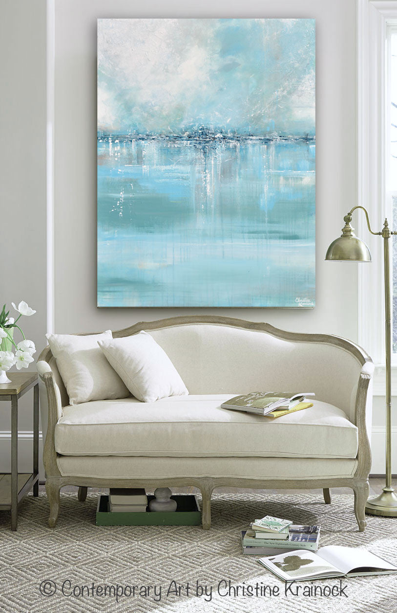 "Sea Glass" GICLÉE PRINT Art Abstract Painting Blue Sea Foam Green Grey White Canvas Coastal Wall Art