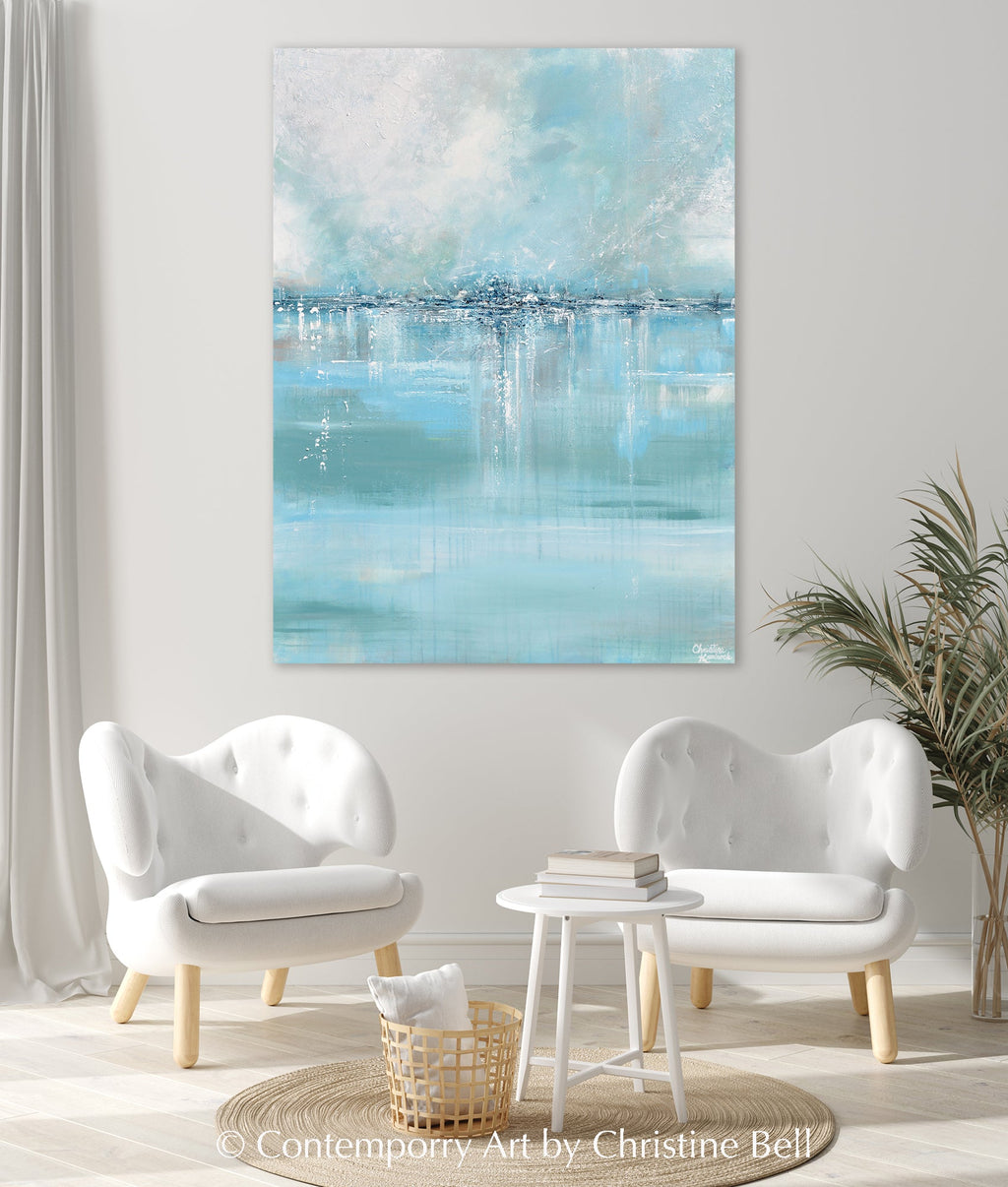 "Sea Glass" GICLÉE PRINT Art Abstract Painting Blue Sea Foam Green Grey White Canvas Coastal Wall Art