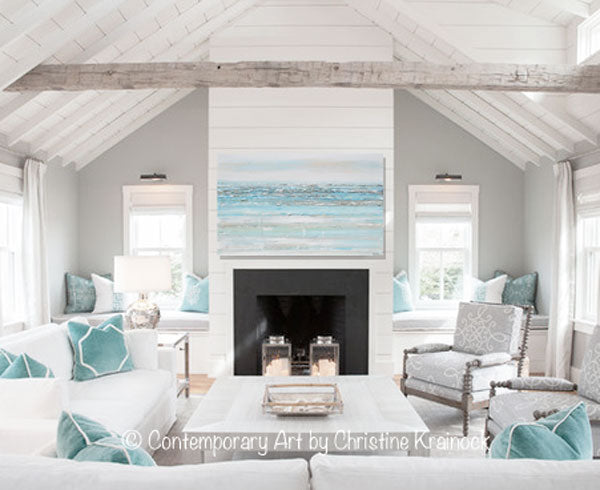 "Serene" GICLÉE PRINT Art Abstract Light Aqua Blue Painting White Grey Coastal Decor Wall Art