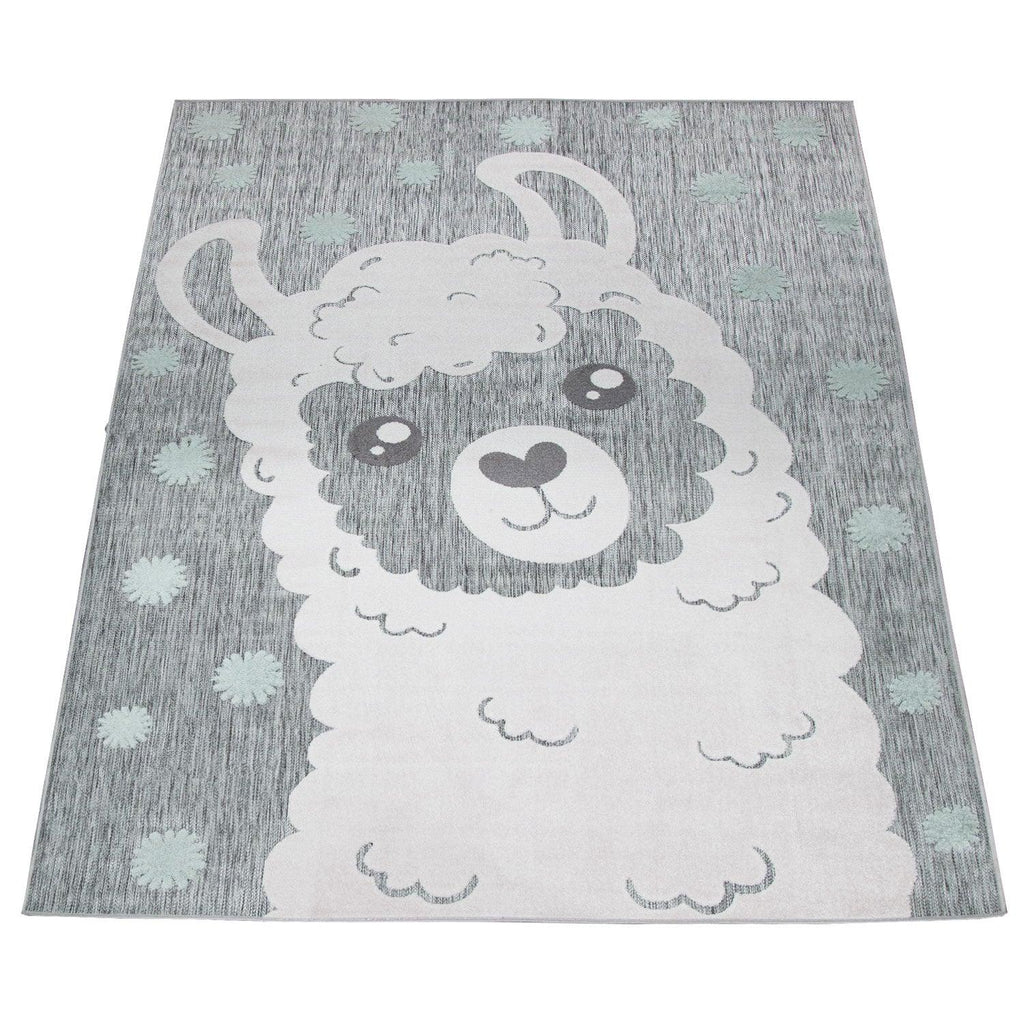 Kids Rug Lilo with Cute Llama Motif - Grey White