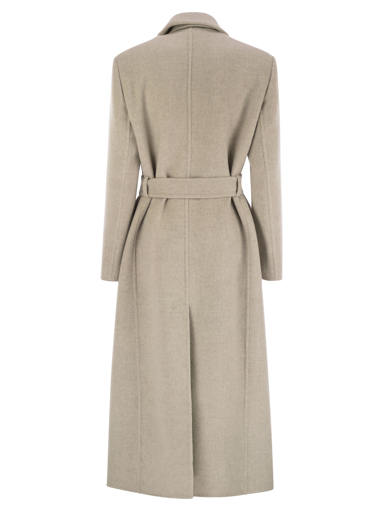 Brunello Cucinelli Women Double-Breasted Coat In Virgin Wool And Cashmere Cloth With Jewellery