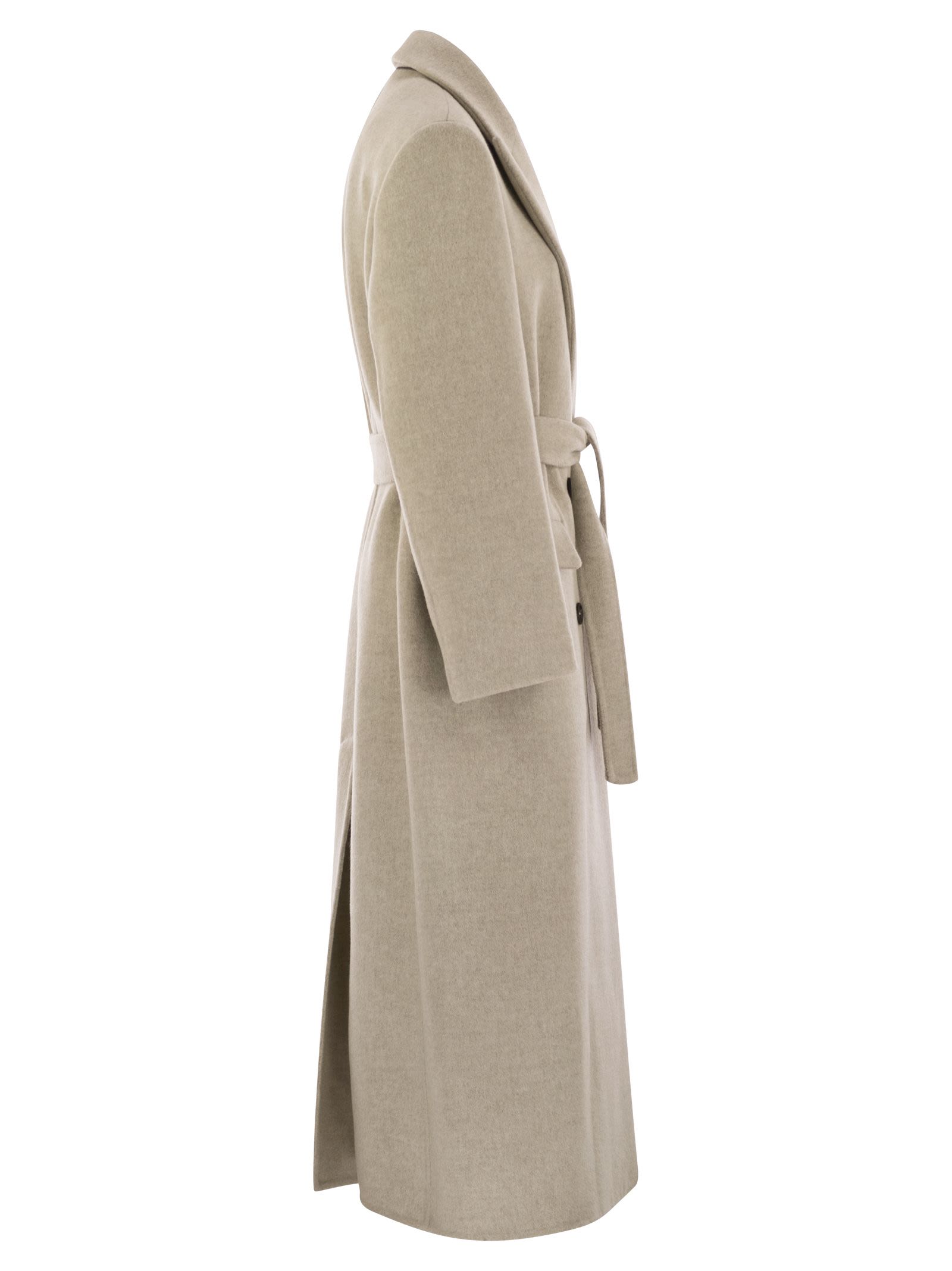 Brunello Cucinelli Women Double-Breasted Coat In Virgin Wool And Cashmere Cloth With Jewellery