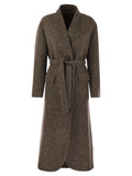 Brunello Cucinelli Women Wool And Cashmere Diagonal Mélange Coat With Belt And Necklace