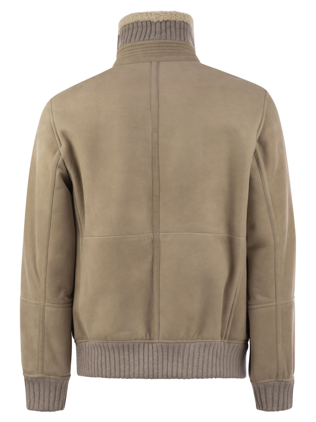 Brunello Cucinelli Men Bomber In Curly Suede Shearling With Cashmere Knit Collar
