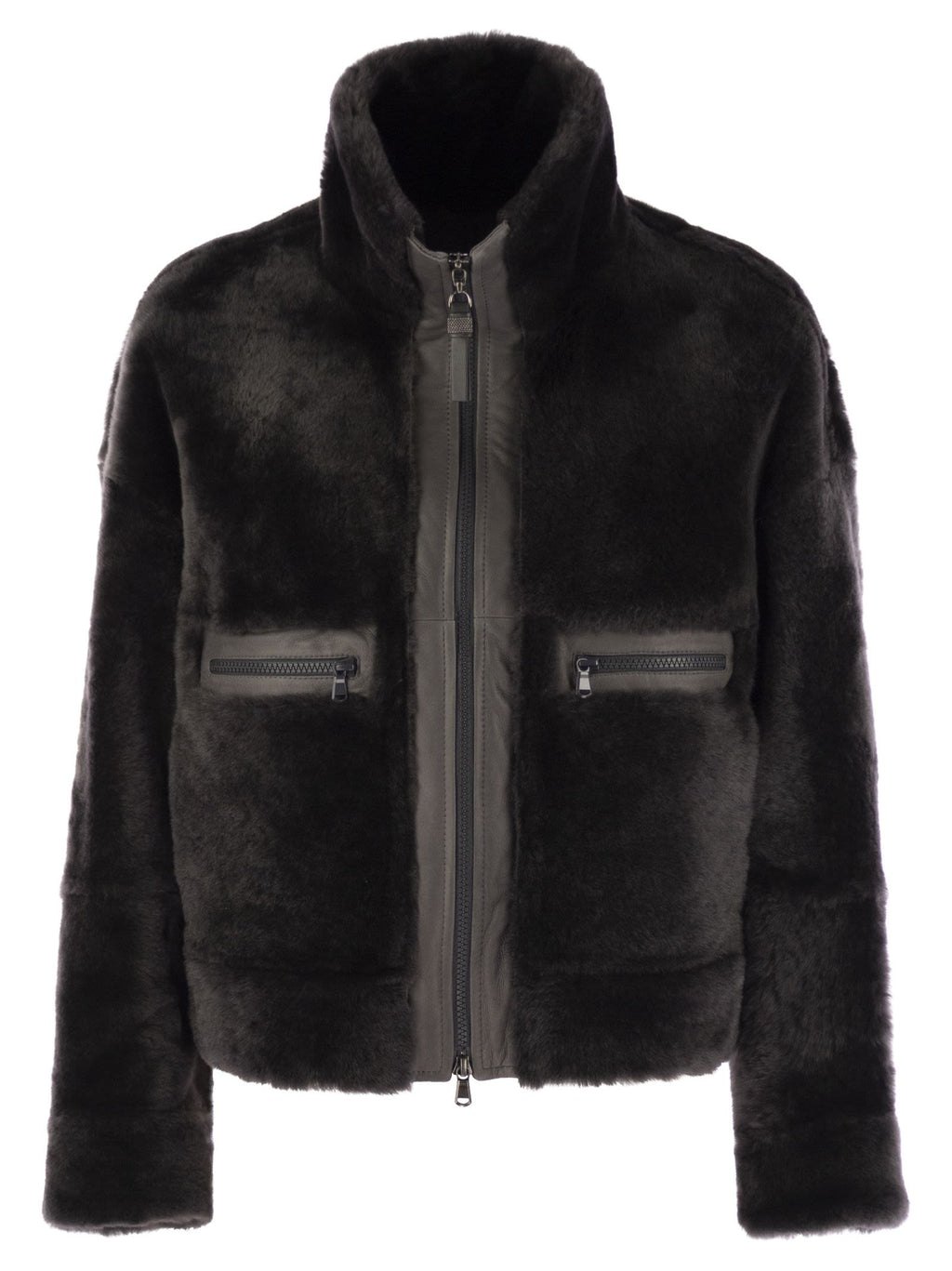 Brunello Cucinelli Women Shearling Outerwear With Shiny Zip