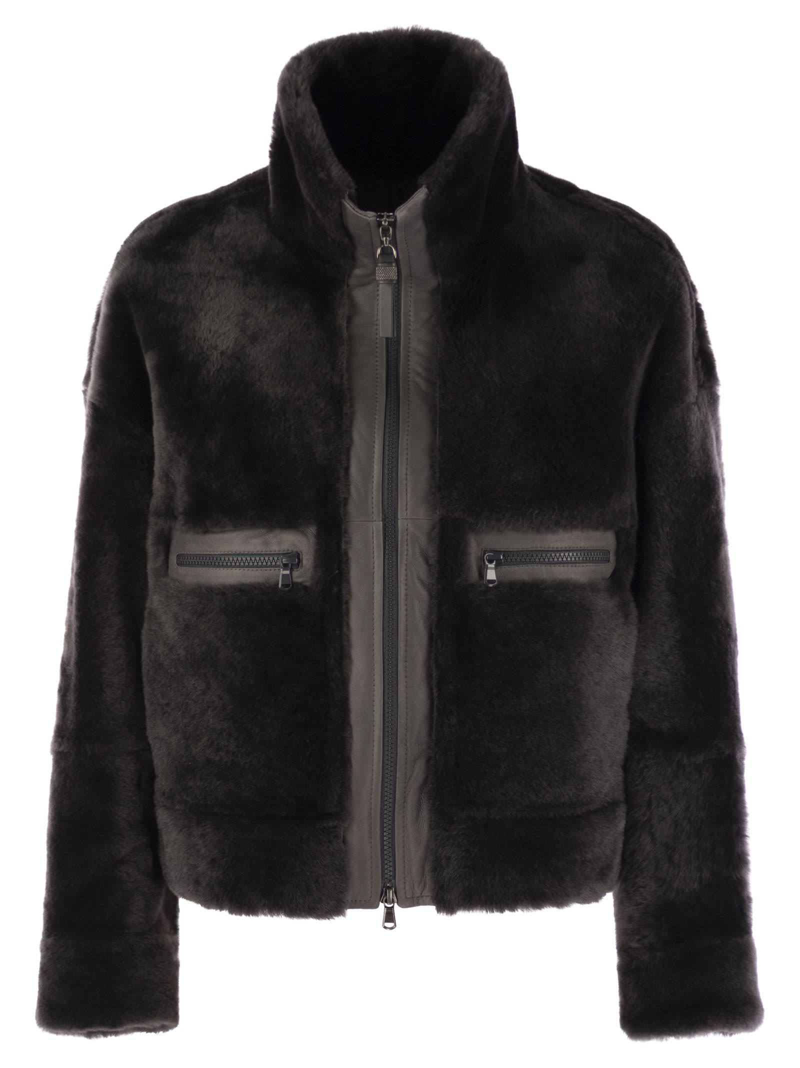 Brunello Cucinelli Women Shearling Outerwear With Shiny Zip