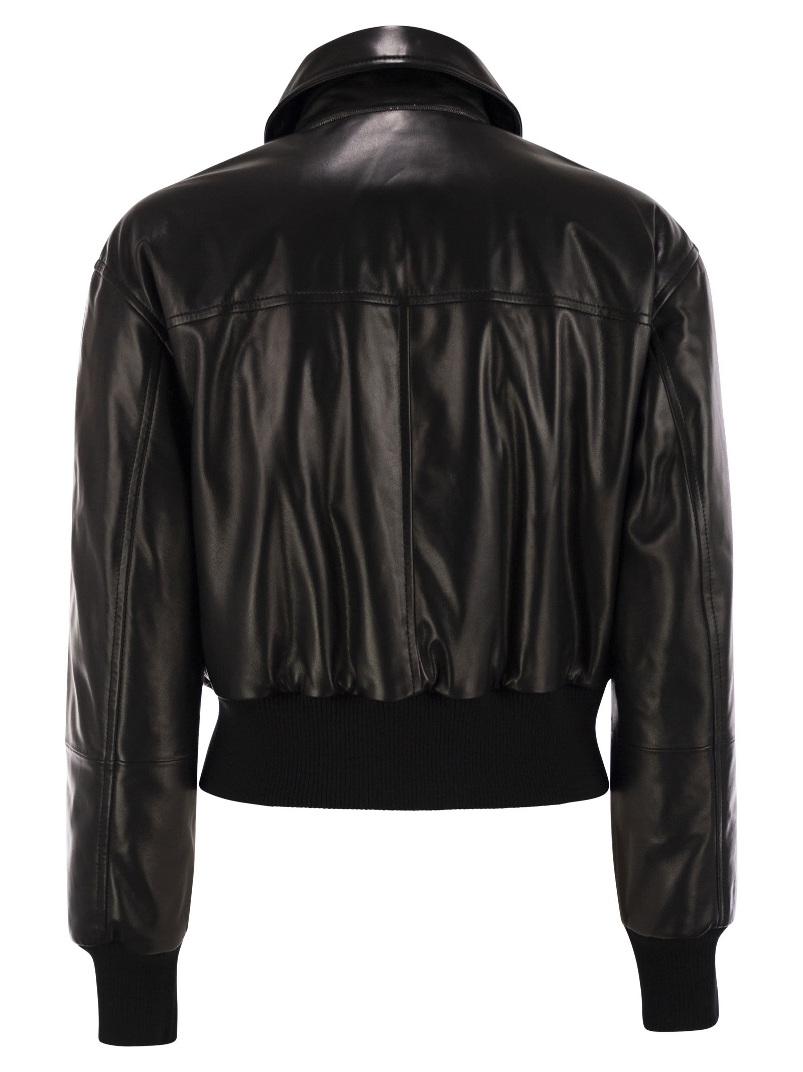 Brunello Cucinelli Women Leather Bomber Jacket With Jewellery