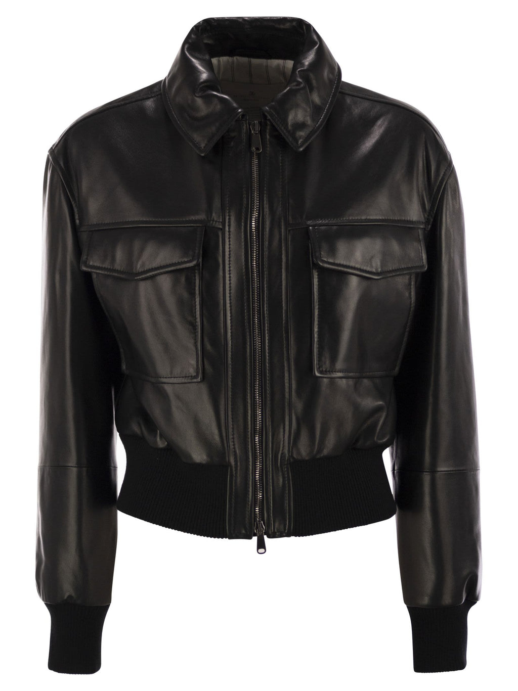 Brunello Cucinelli Women Leather Bomber Jacket With Jewellery