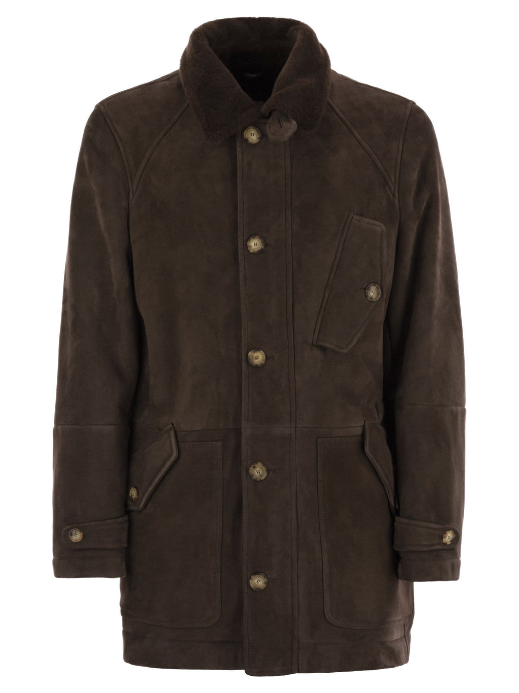 Brunello Cucinelli Men Tone-On-Tone Suede Shearling Coat