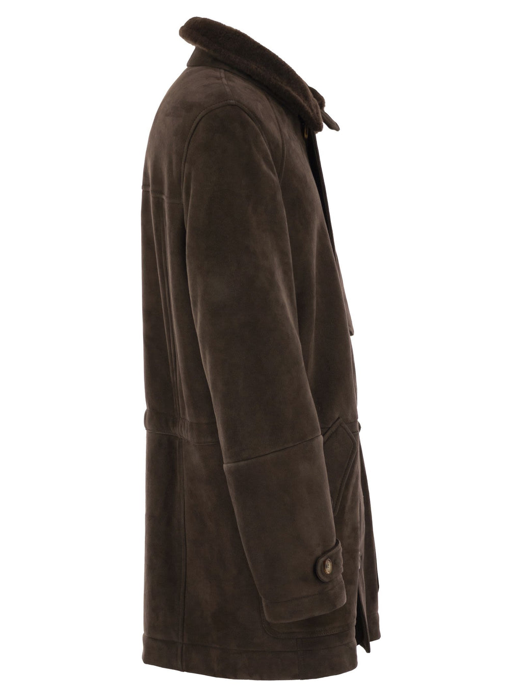 Brunello Cucinelli Men Tone-On-Tone Suede Shearling Coat