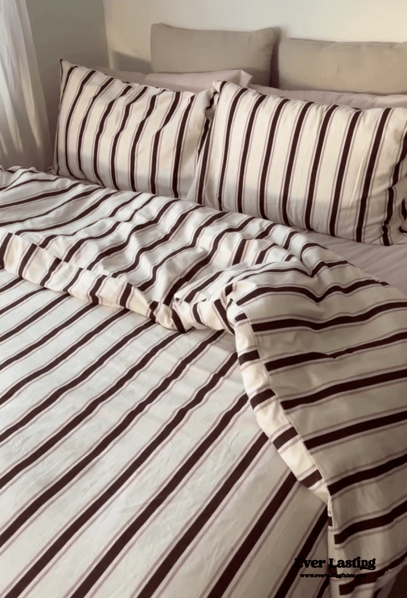 Assorted Washed Cotton Striped Duvet Cover / Forest Green