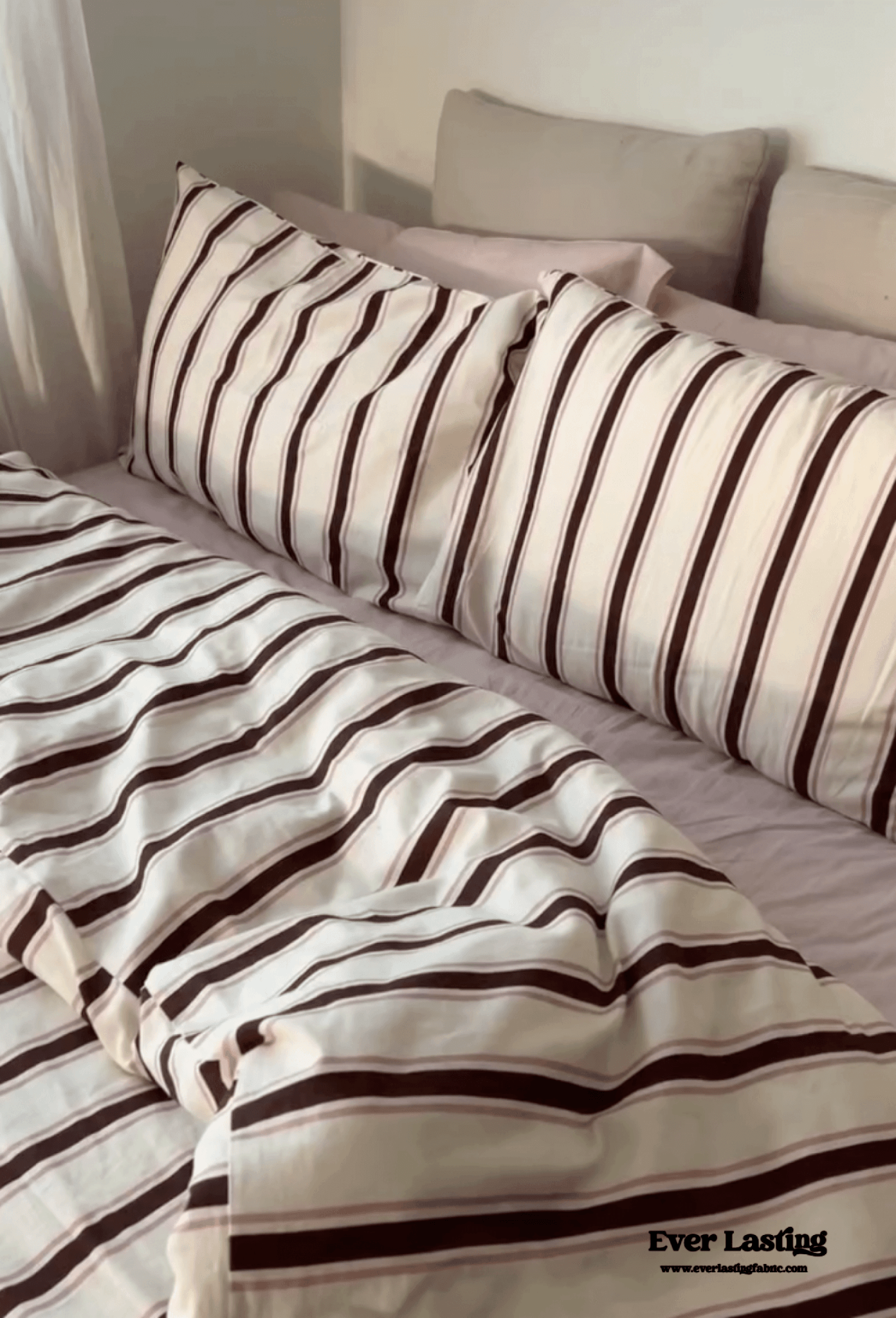 Assorted Washed Cotton Striped Duvet Cover / Forest Green