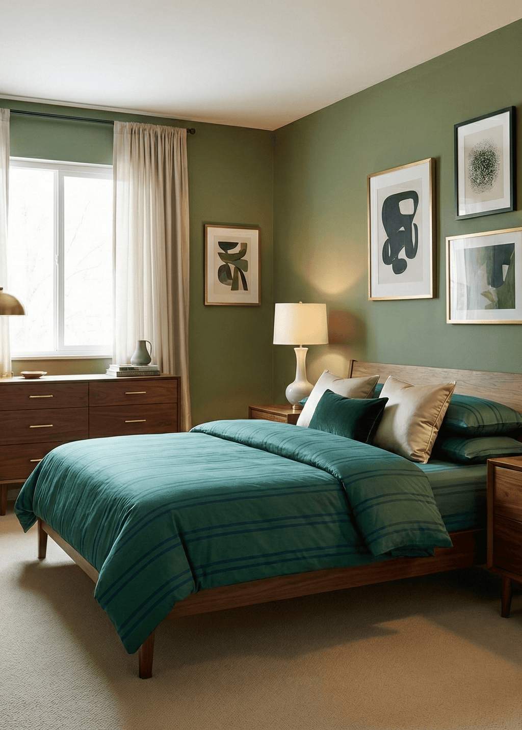 Assorted Washed Cotton Striped Duvet Cover / Forest Green