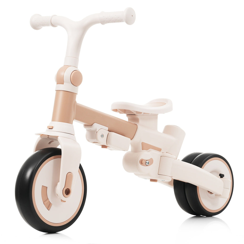 7 in 1 Baby Tricycle, Foldable Toddler Tricycle with Removable and Adjustable Parent Handle, Toddler Push Bike with Removable Pedal, Canopy, and Guardrail, Tricycle for 12-72 Months, light brown