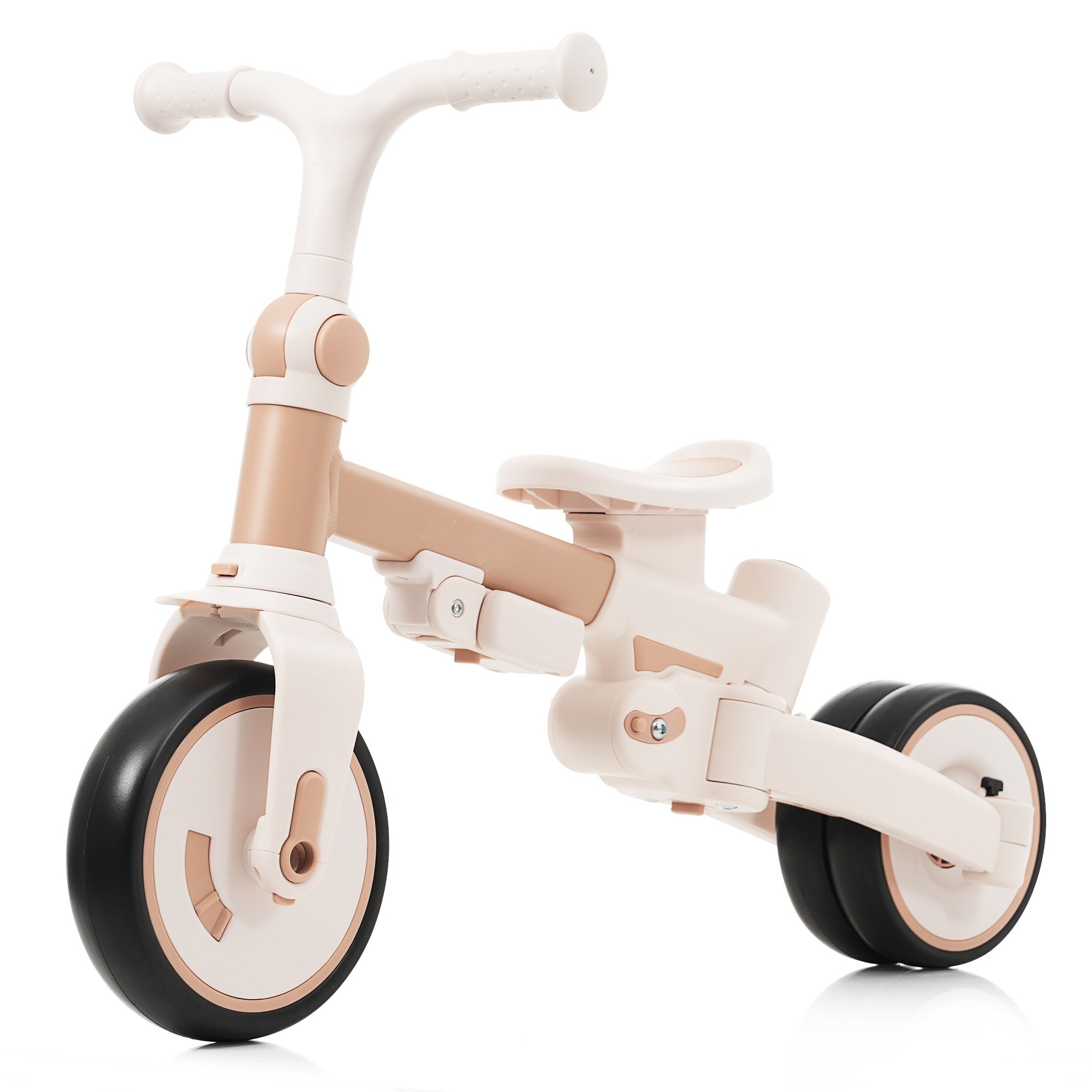 7 in 1 Baby Tricycle, Foldable Toddler Tricycle with Removable and Adjustable Parent Handle, Toddler Push Bike with Removable Pedal, Canopy, and Guardrail, Tricycle for 12-72 Months, light brown