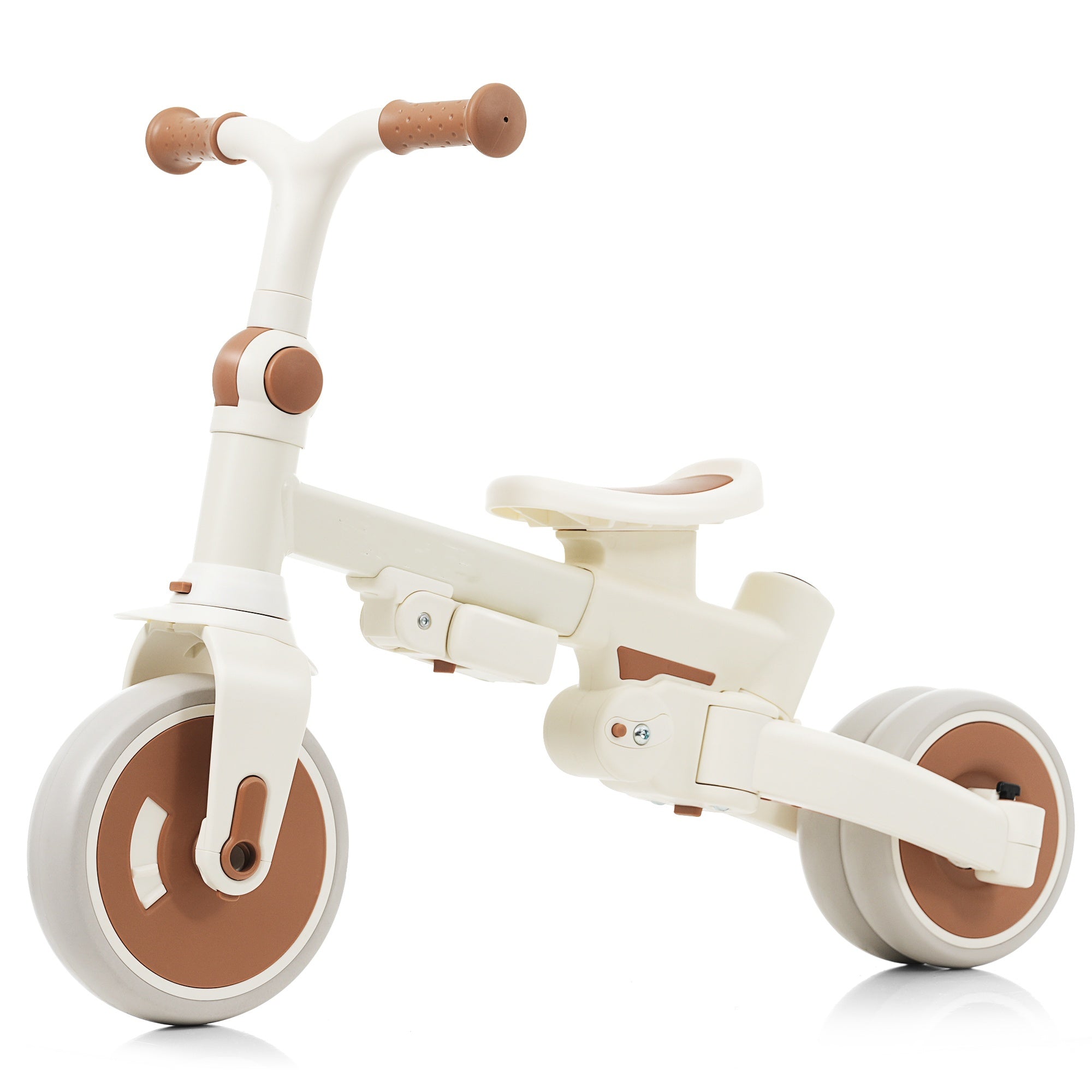 7 in 1 Baby Tricycle, Foldable Toddler Tricycle with Removable and Adjustable Parent Handle, Toddler Push Bike with Removable Pedal, Canopy, and Guardrail, Tricycle for 12-72 Months, ivory and brown