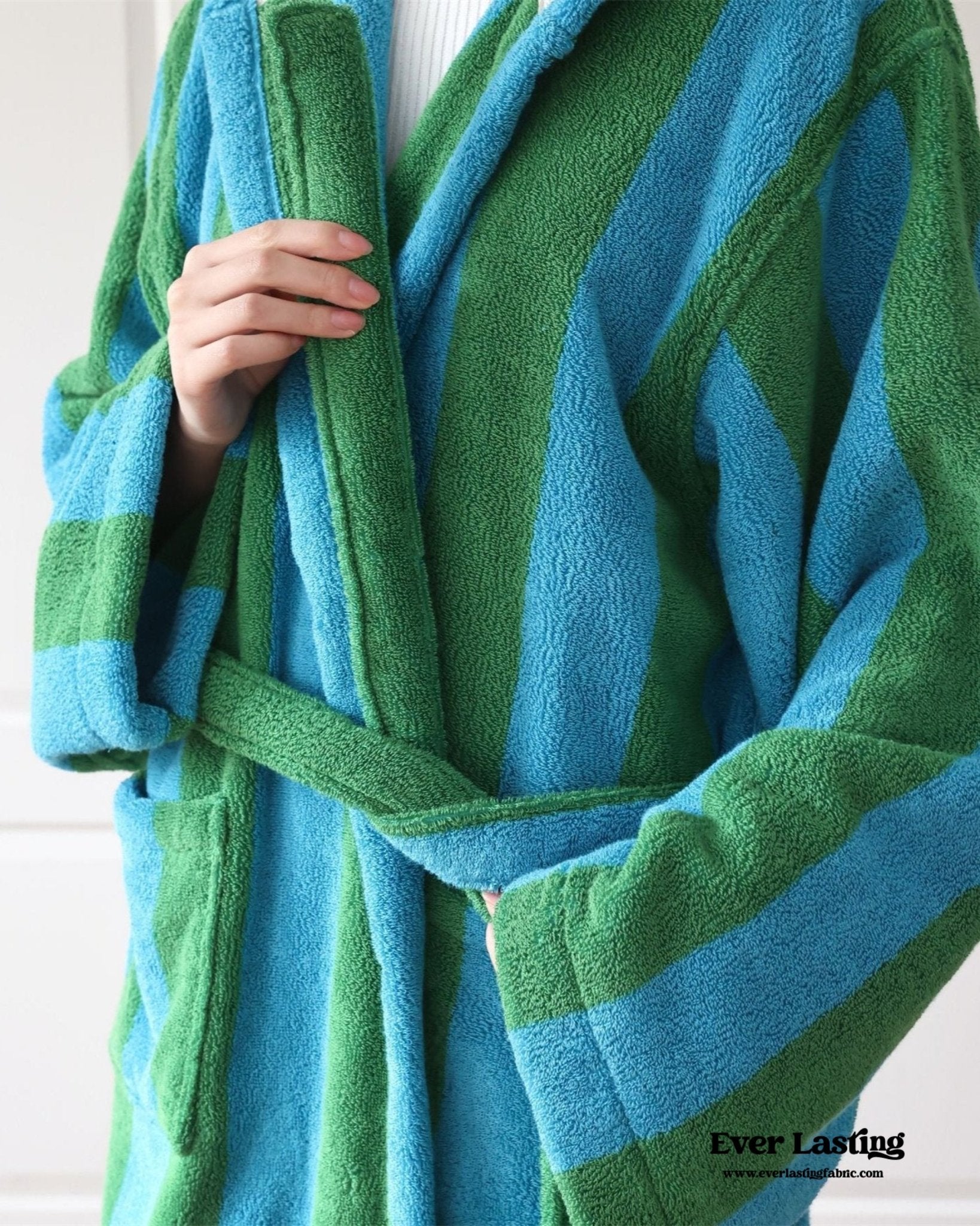 Modern Striped Cotton Bathrobe Set / Blue