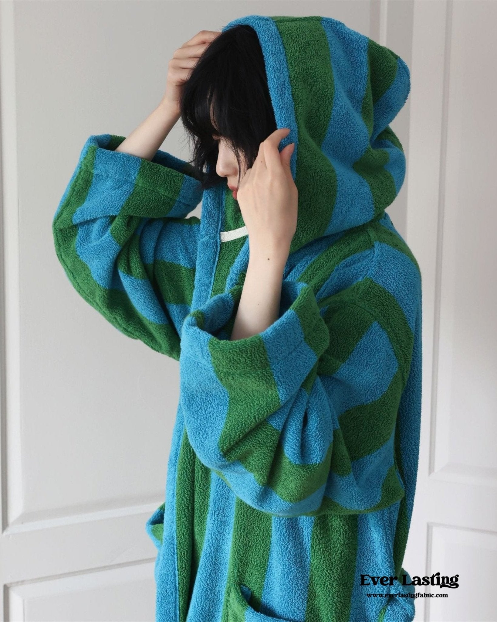 Modern Striped Cotton Bathrobe Set / Blue