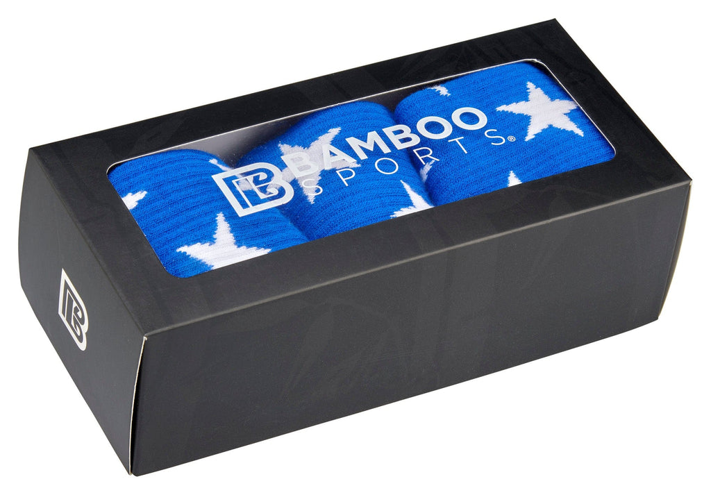 Bamboo Sports Red White and Blue Premium Bamboo Rayon Crew Work Socks- Moisture Wicking, Odor Eliminating Red, White, and Blue American Flag 4th of July Socks for Men and Women Gift Box 3 Pair