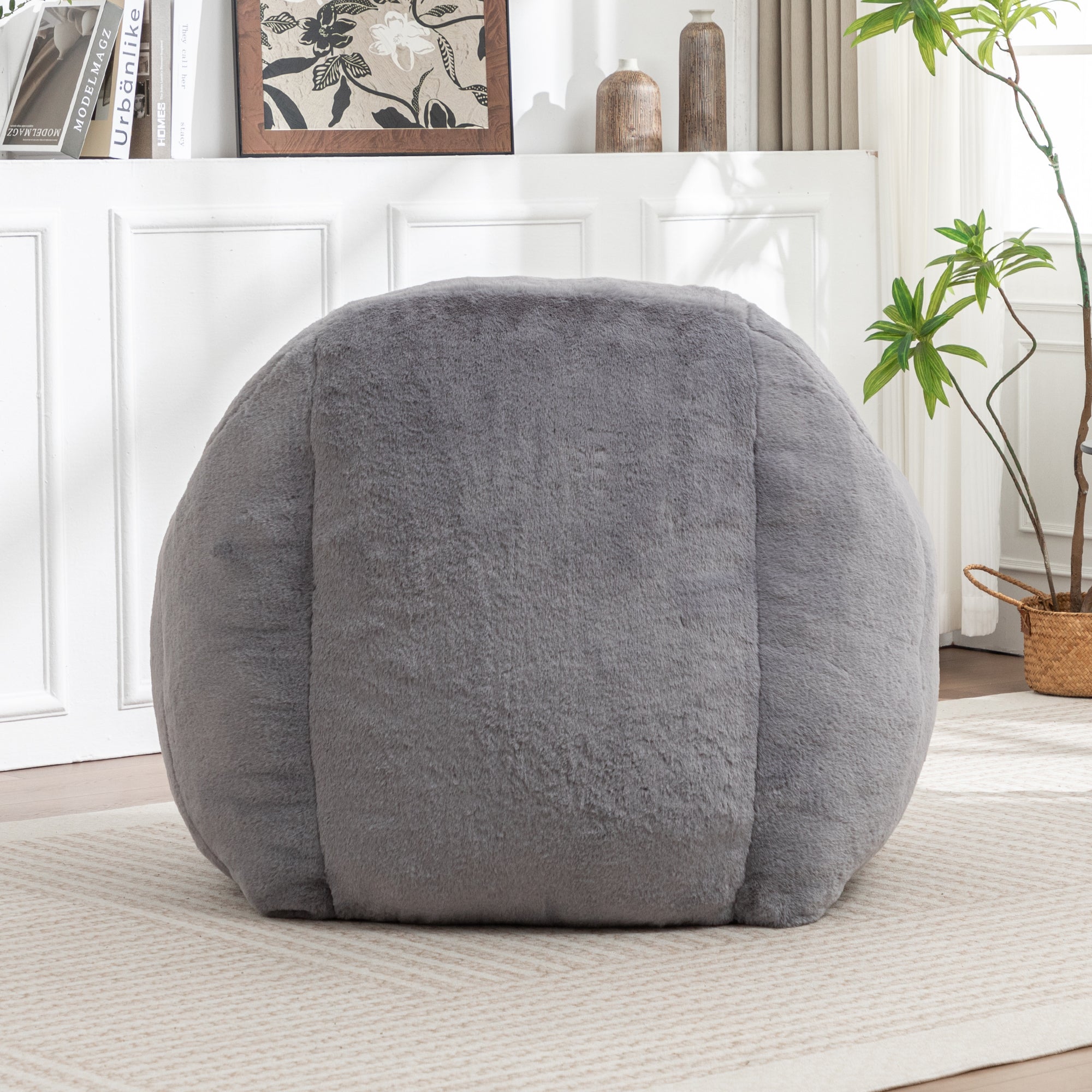 Bean Bag Chair, Comfy Bean Bag Sofa with Back Support, Faux Fur Bean Bag Chair for Adults and Kids, Stuffed Floor Sofa for Living Room, Bedroom, Apartment, Grey