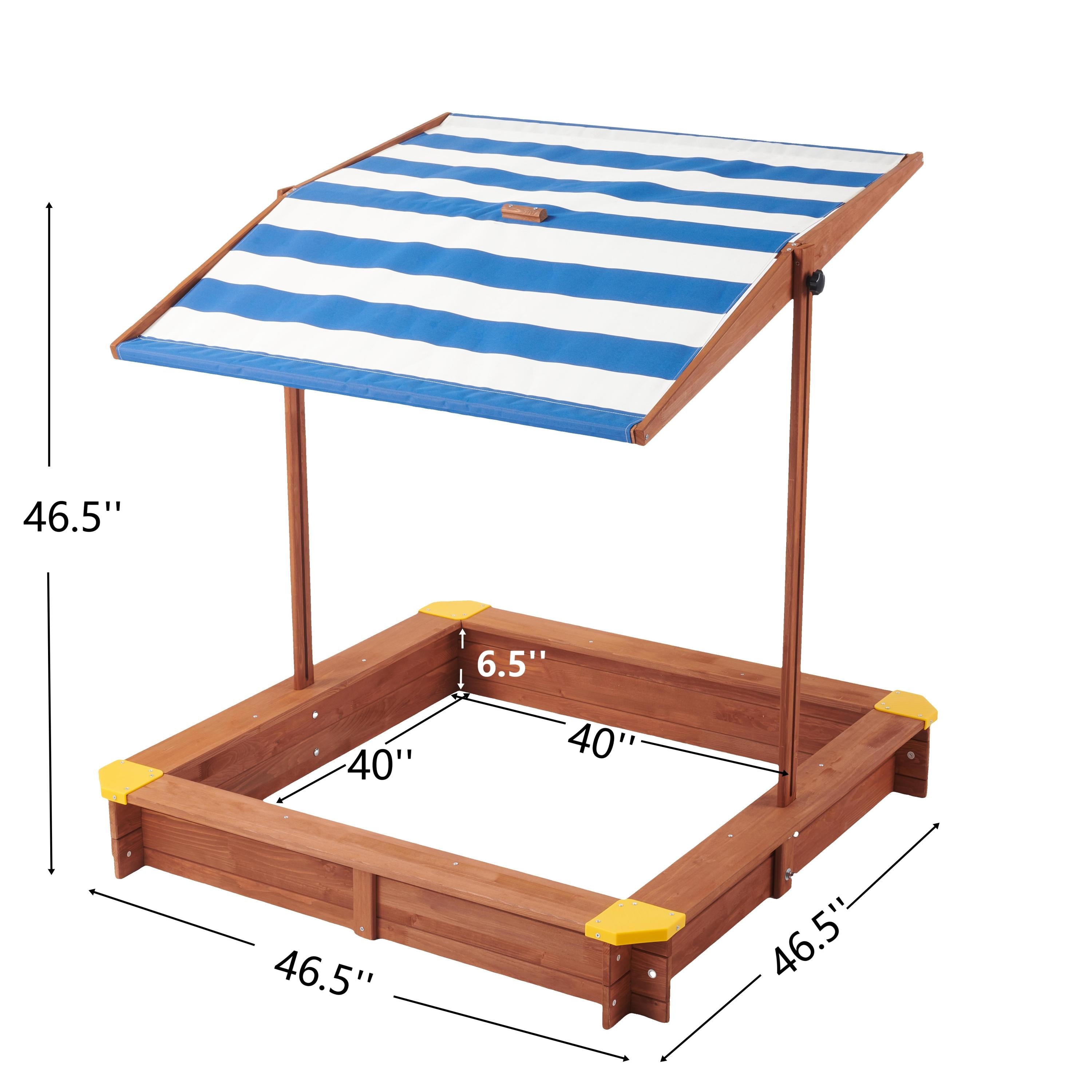 Kids Sandbox with Cover, 46' Wooden Sand Box w/Adjustable Canopy, Large Outdoor Cedar Sandpit for Backyard Play