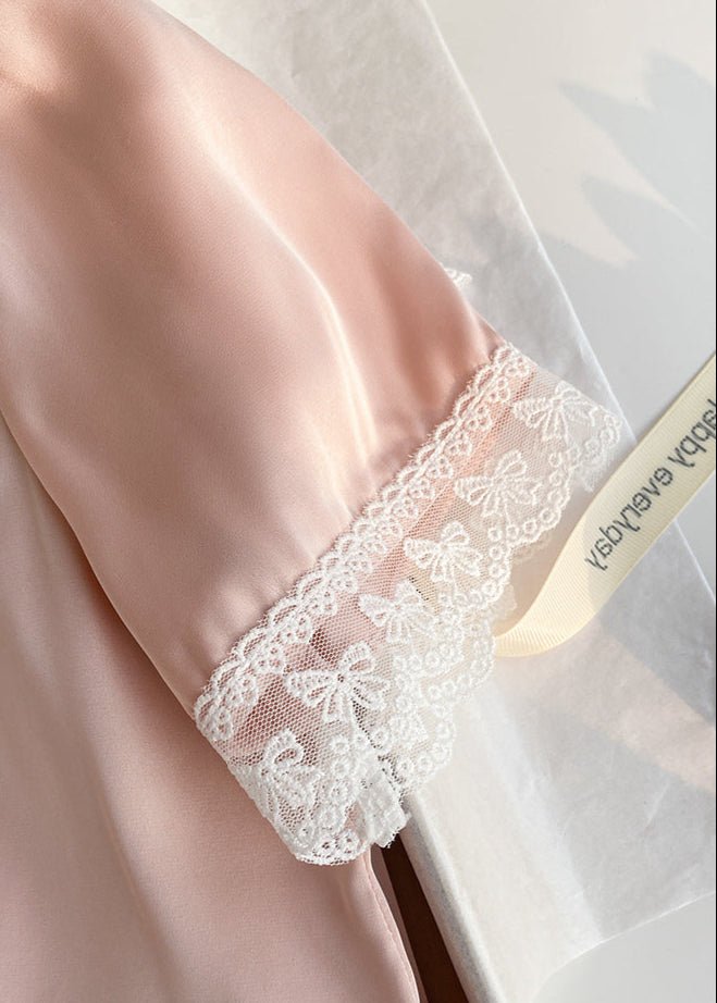 Blush Pink Silky Lace Pajama Set