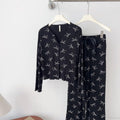 Bow V Neck Modal Pajama Set / Black