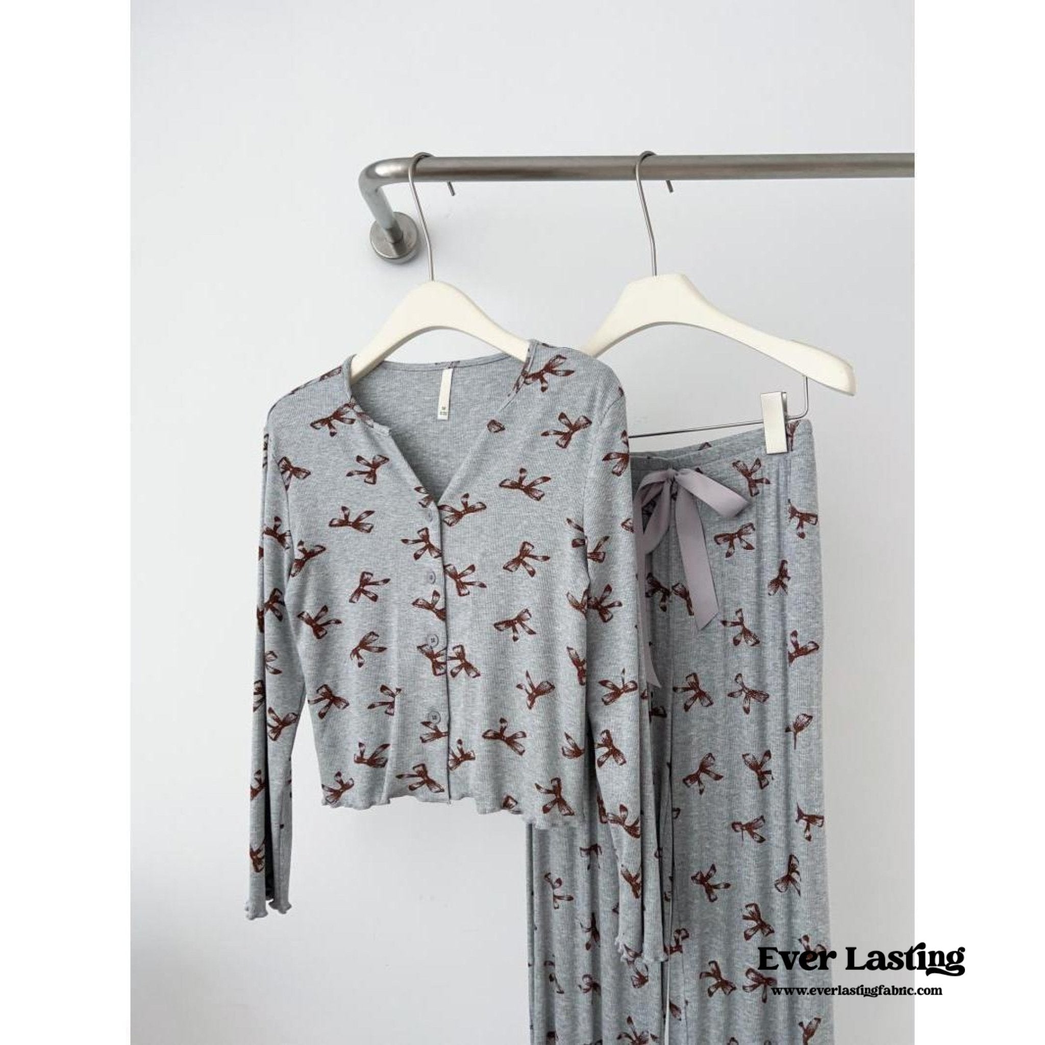 Bow V Neck Modal Pajama Set / Black