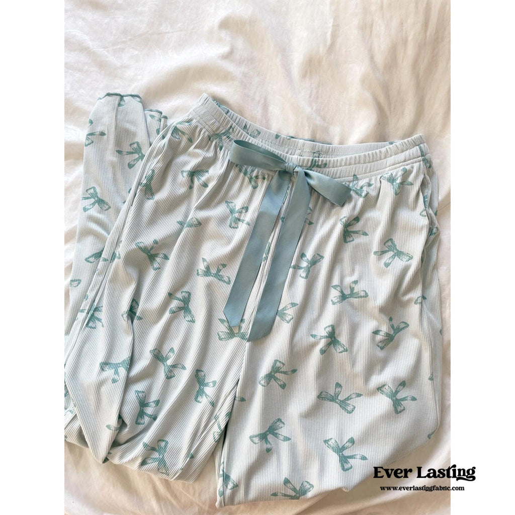 Bow V Neck Modal Pajama Set / Black