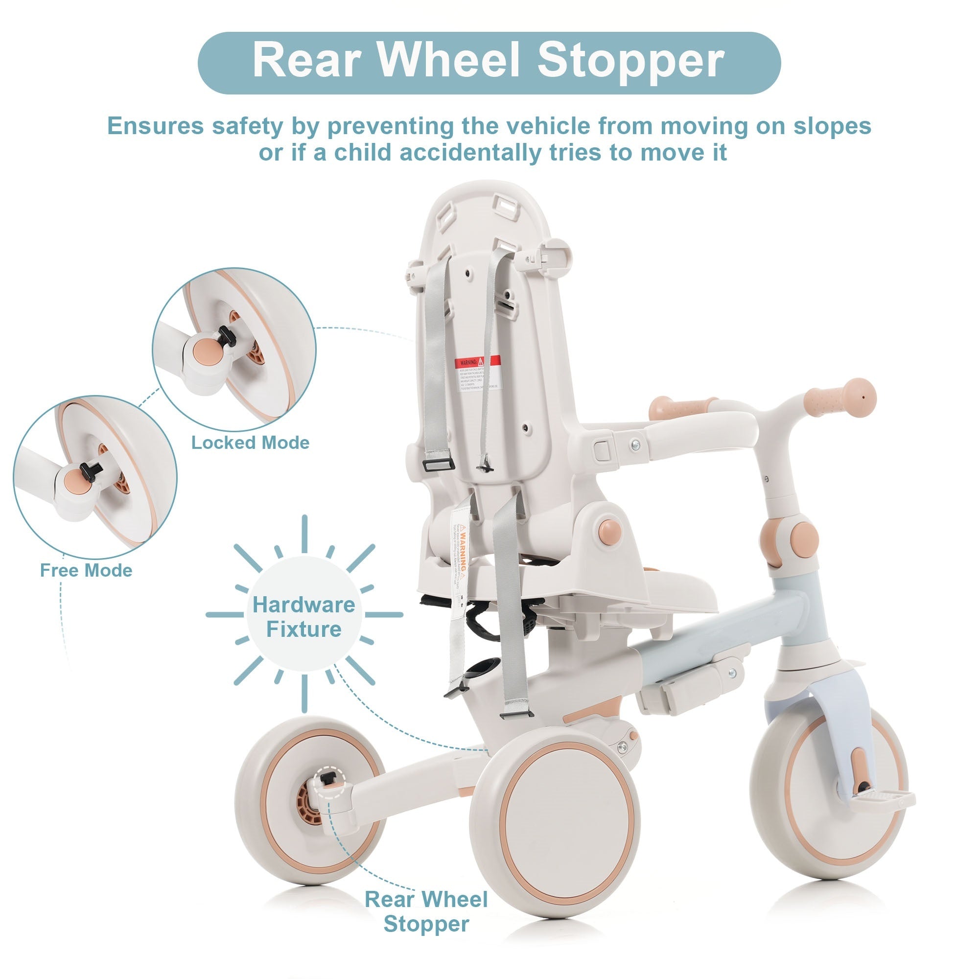 7 in 1 Baby Tricycle, Foldable Toddler Tricycle with Removable and Adjustable Parent Handle, Toddler Push Bike with Removable Pedal, Canopy, and Guardrail, Tricycle for 12-72 Months, blue