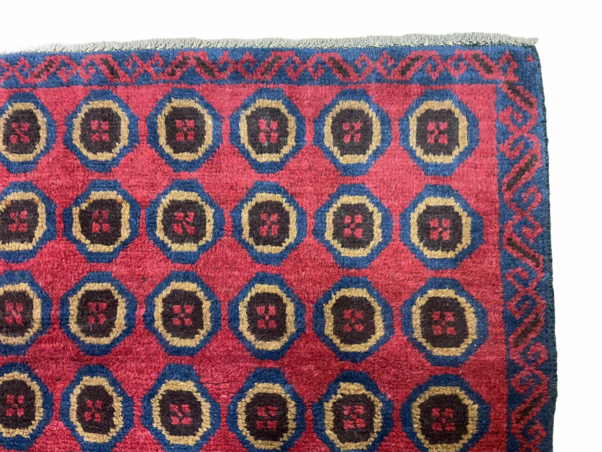 3'X 4'8" Vintage Handmade Tribal Wool Rug Balouchi Rug Afghan Rug Red Beige Blue