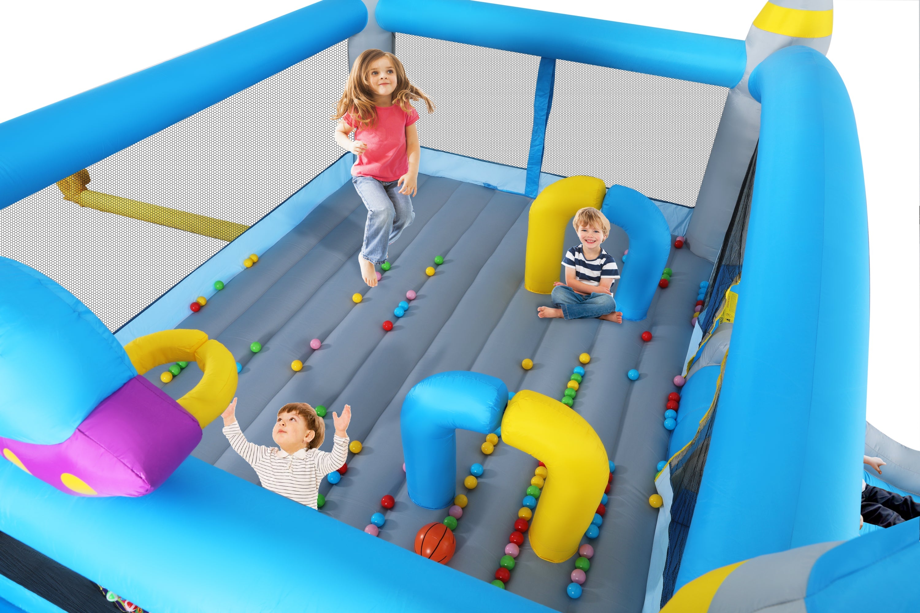 Multifunctional Jump 'n Slide Inflatable Bouncer for Kids Complete Setup with Blower - 198' x 180' Play Area - 96' Tall