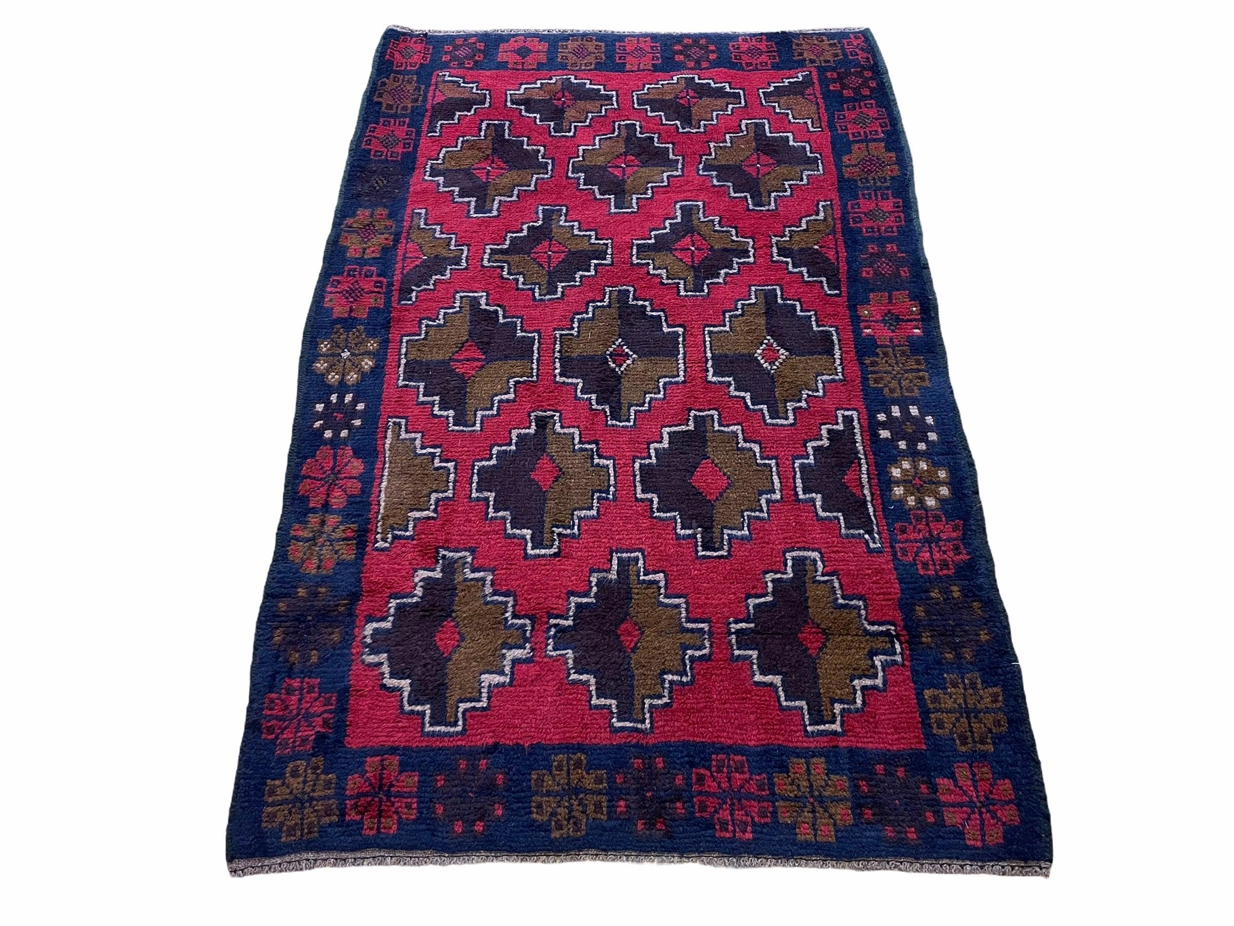 3' X 4' 7" Vintage Handmade Tribal Wool Rug Balouchi Rug Afghan Rug Red Brown