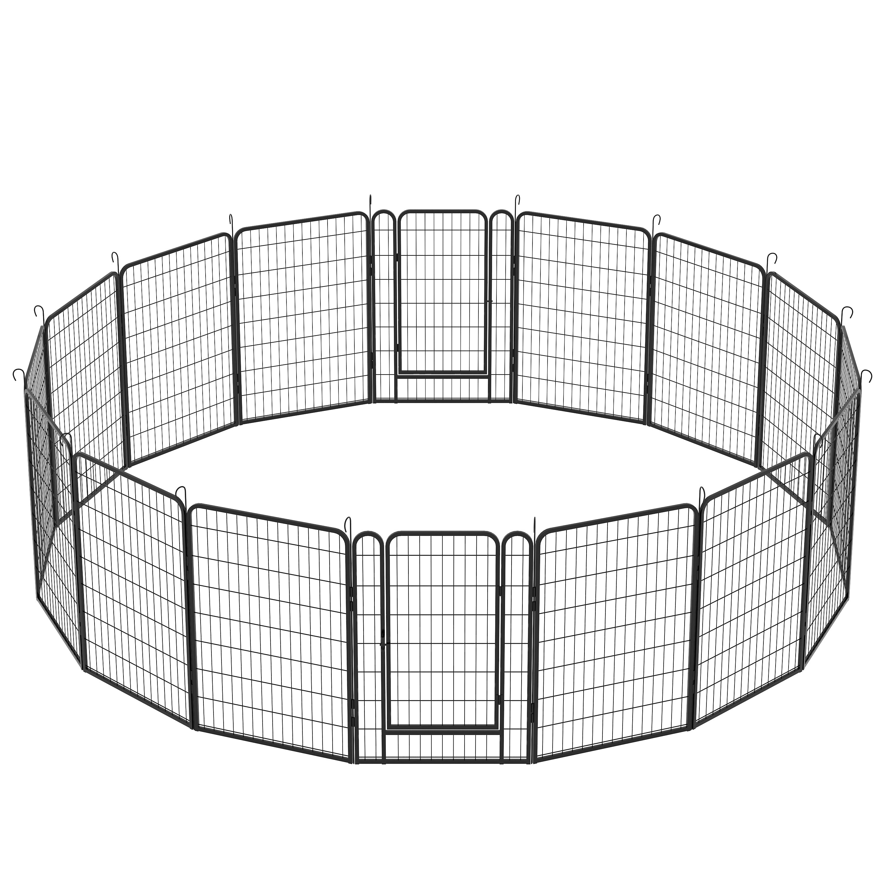 16 Panels Heavy-Duty Metal Playpen with Door, 39.37' H Dog Fence Pet Exercise Pen for Outdoor, Indoor