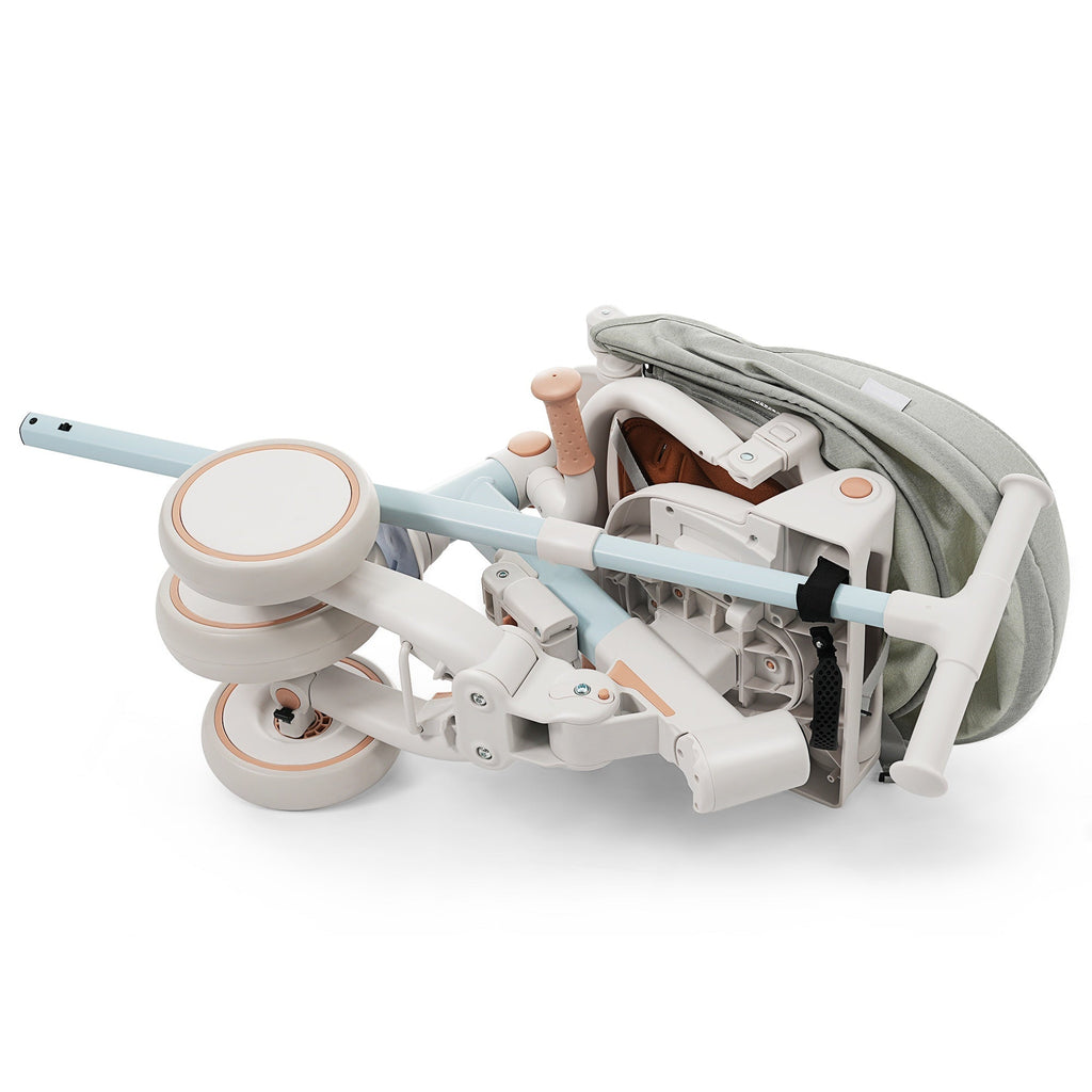 7 in 1 Baby Tricycle, Foldable Toddler Tricycle with Removable and Adjustable Parent Handle, Toddler Push Bike with Removable Pedal, Canopy, and Guardrail, Tricycle for 12-72 Months, blue