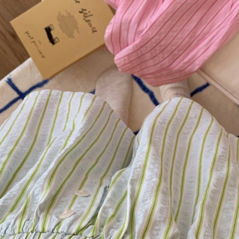 Candy Stripe Shorts Lounge Bottoms / Green