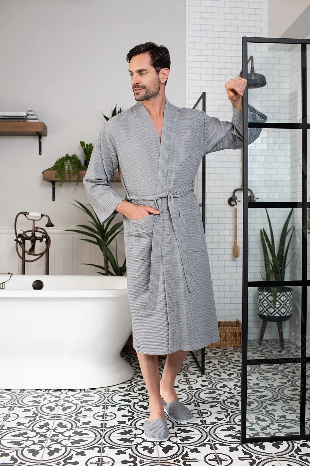 Waffle Spa Bathrobe for Men -  Absorbent, Lightweight