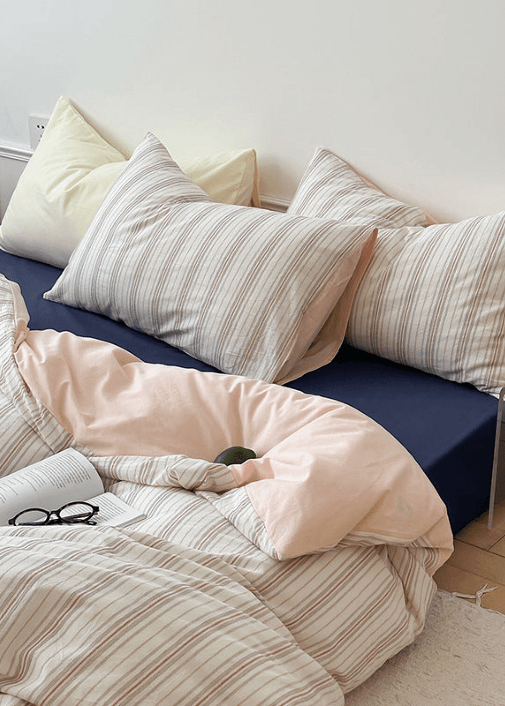 Cozy Pastel Striped Washed Cotton Duvet Cover / Pink