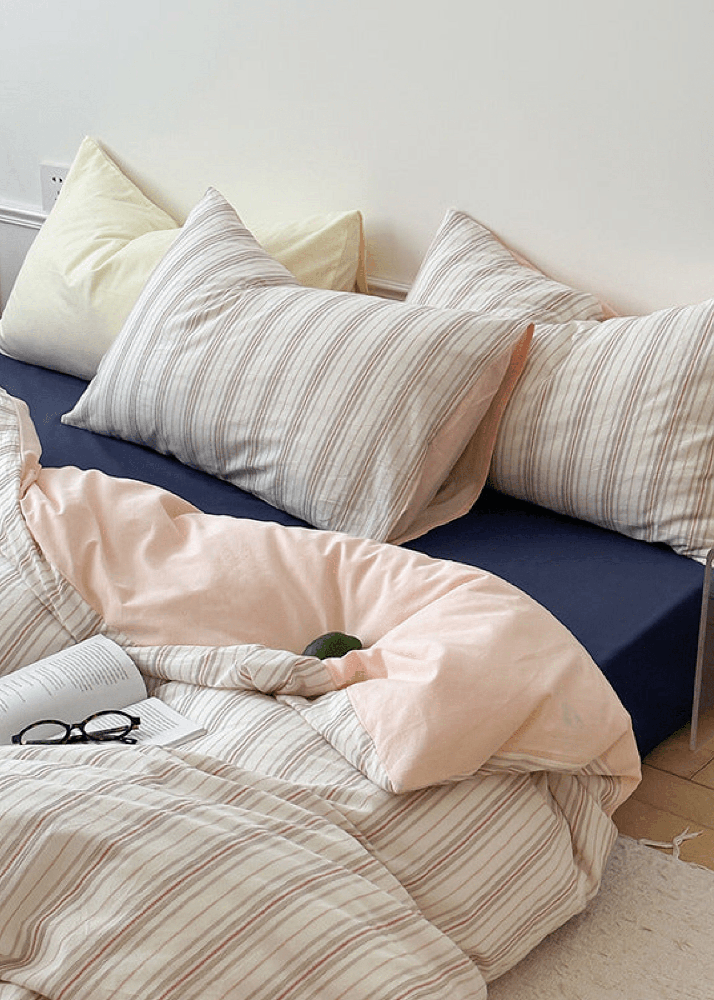 Cozy Pastel Striped Washed Cotton Duvet Cover / Pink